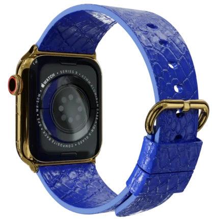 gold apple watch 11 with blue python strap 2.webp